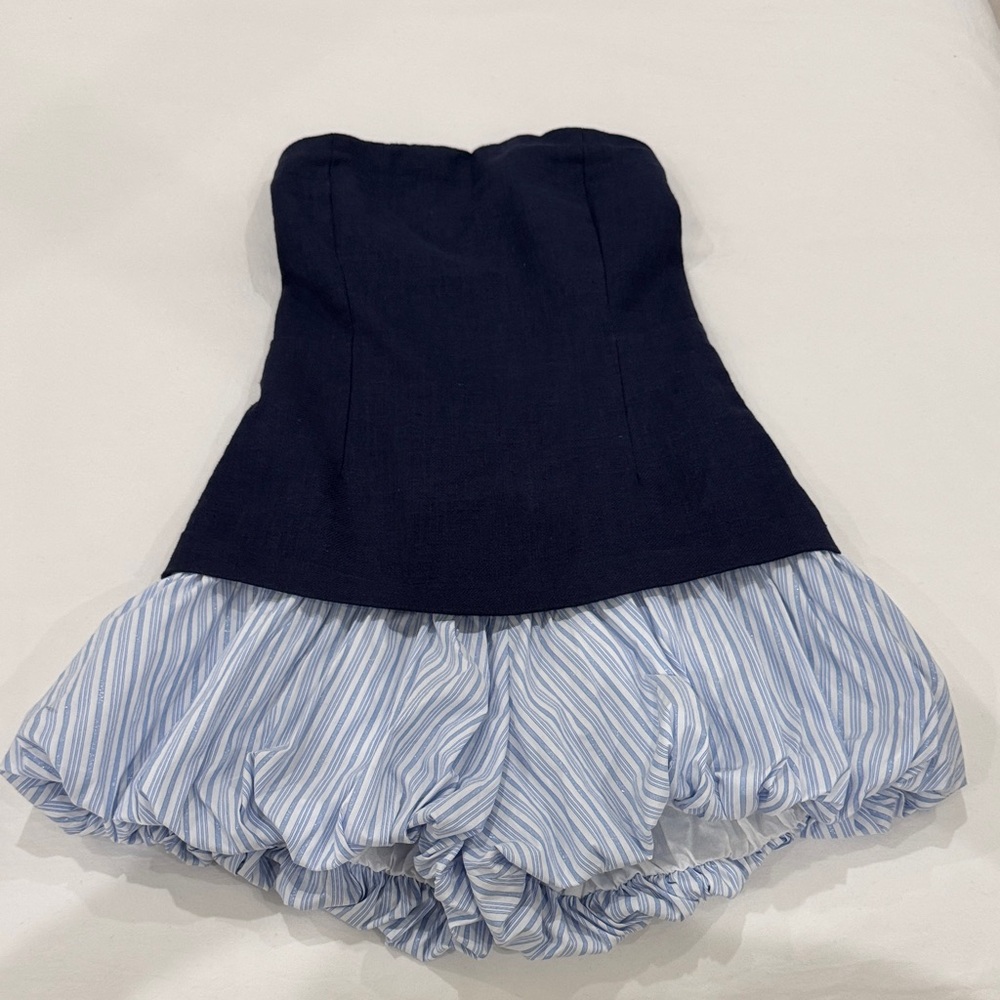 Line and dot Navy and Striped Strapless Dress xs but altered to fit xxs